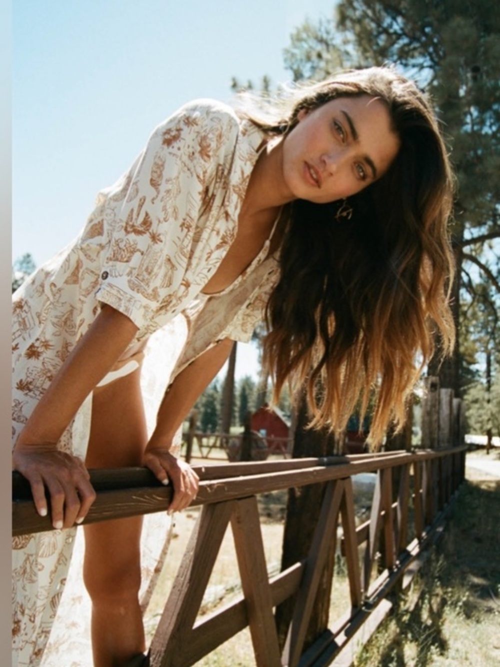 O'Neill Cream Printed Sheer Cover-Up Dress